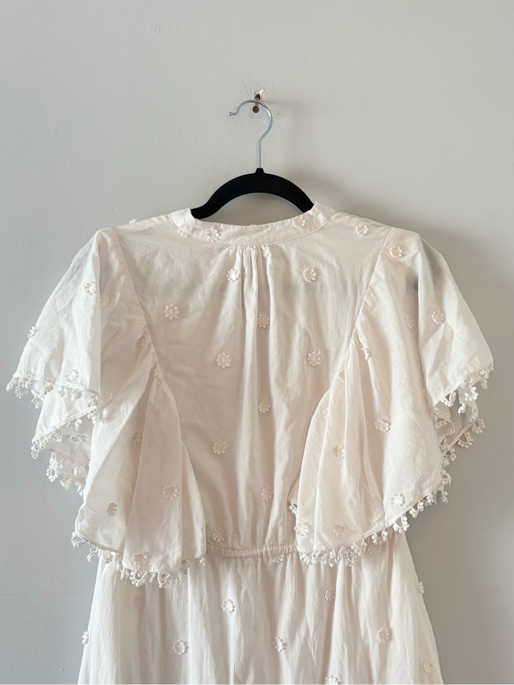 Farm Rio 3D Flower Mini Dress Tassels Waist Tie Short Sleeve White - Picture 8 of 8